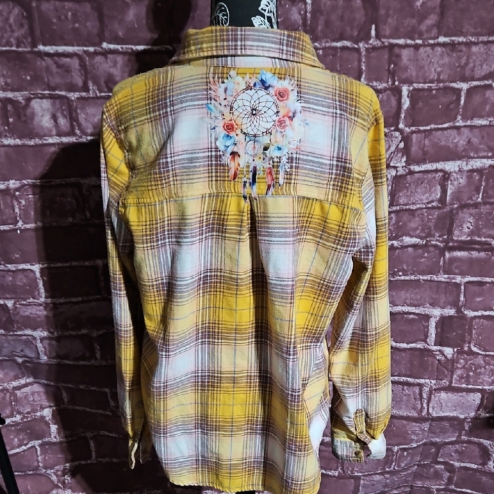 Aeropostale Plaid Shirt, Handmade Upcycled with a Bohohemian Dreamcatcher Design